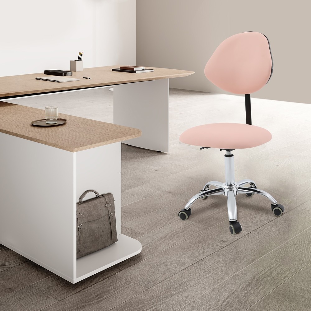 Adjustable Saddle Swivel Chair Ergonomic Rolling Stool w/ Backrest for Office