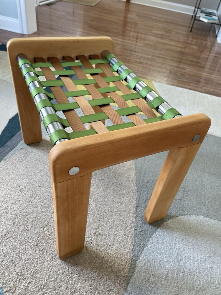 Solid Oak and Chrome MCM Bench / Luggage Rack Mid Century Modern
