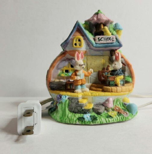 Vintage Easter Egg Porcelain Lighted Dwelling School