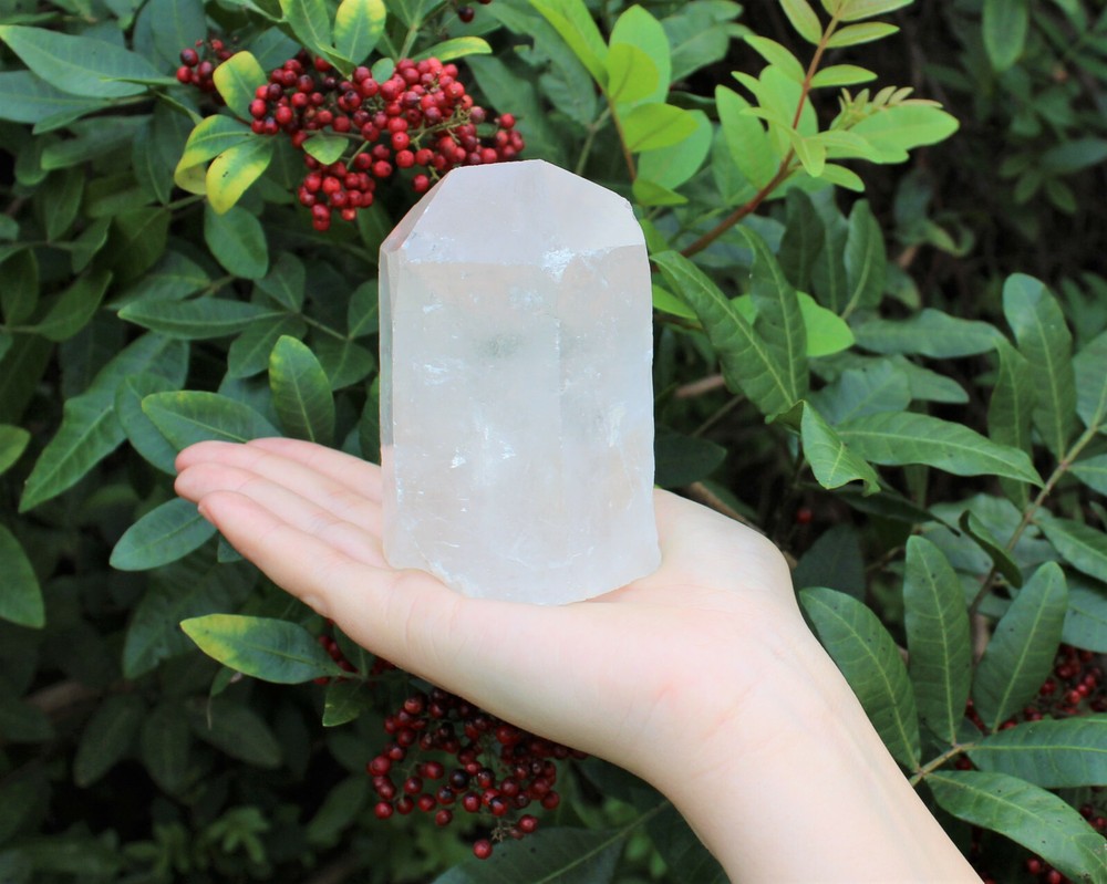 LARGE Clear Quartz Crystal Point with Cut Base - Free Standing Crystal Points
