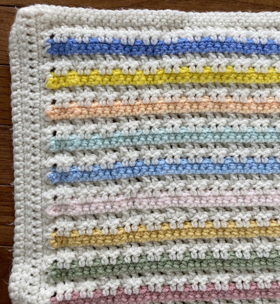 Crochet Afghan Throw Lap Blanket 45x54” Multicolor Square Stripe Handmade