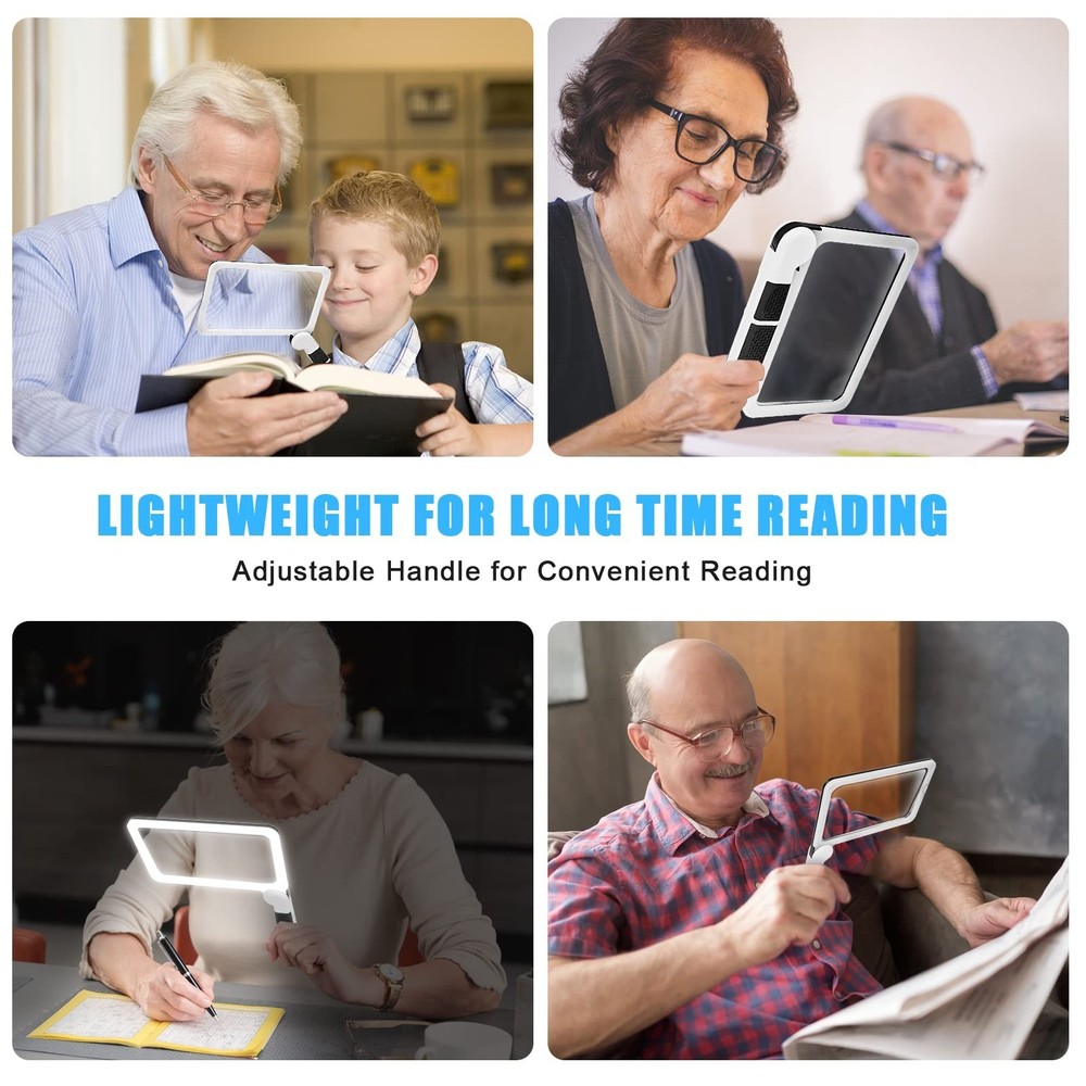5X Handheld Magnifier for Page Reading - Large Folding Lighted Magnifier with...
