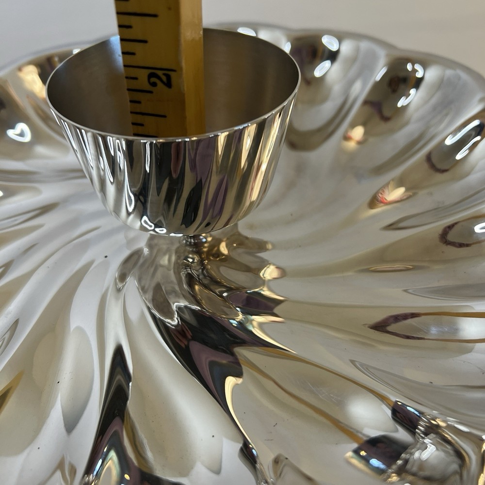 Footed Silverplate Deviled Egg Relish Tray Platter w/Center Dip Cup 10-11"