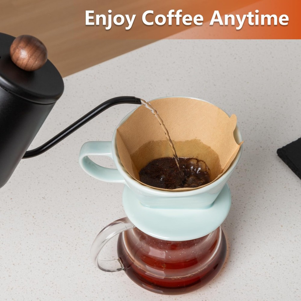 Pour Over Ceramic - Coffee Dripper Ceramic Coffee Maker with 3 Holes Flat Bot...