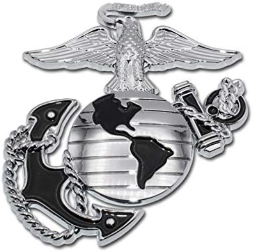 U.S. Marine Corps Eagle Globe Anchor Emblem – Black/Chrome, 3.5" x 3.2"