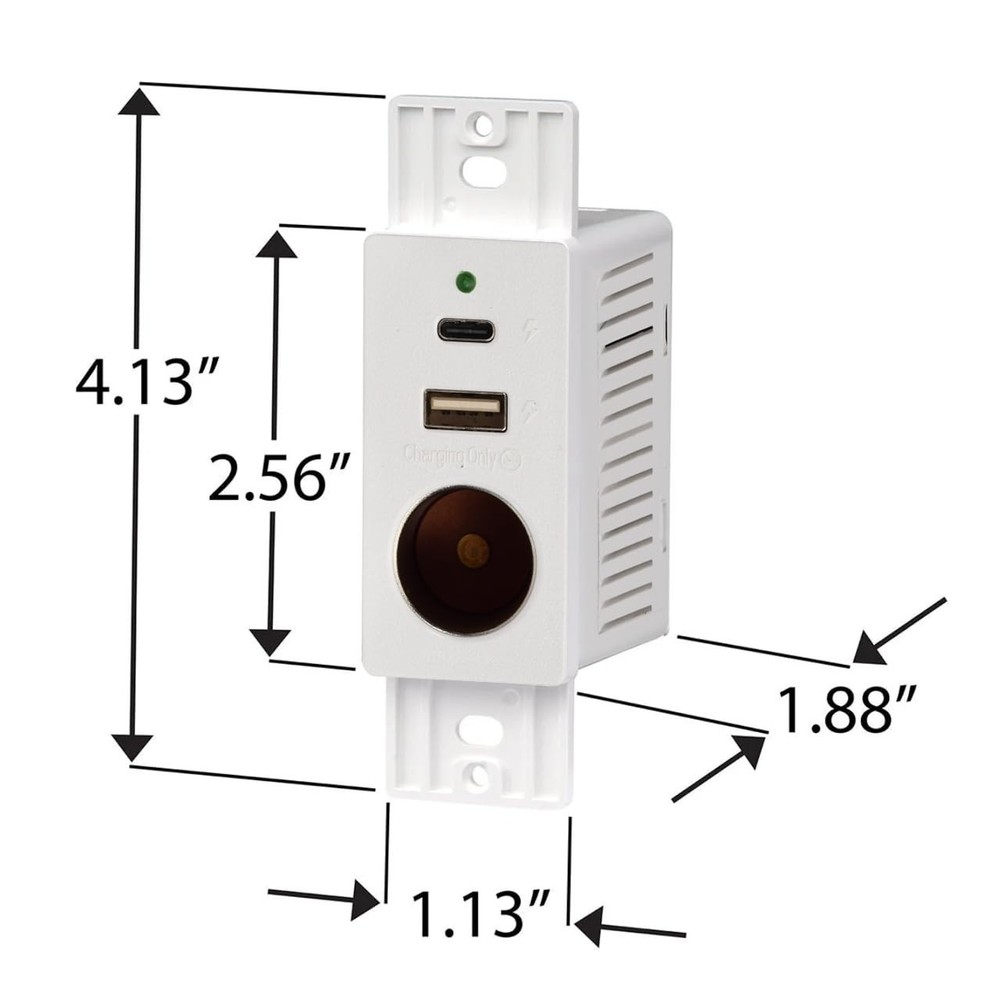 Multi-Device RV Wall Charger, USB-C, USB-A, VPA, White, Electrical Outlet