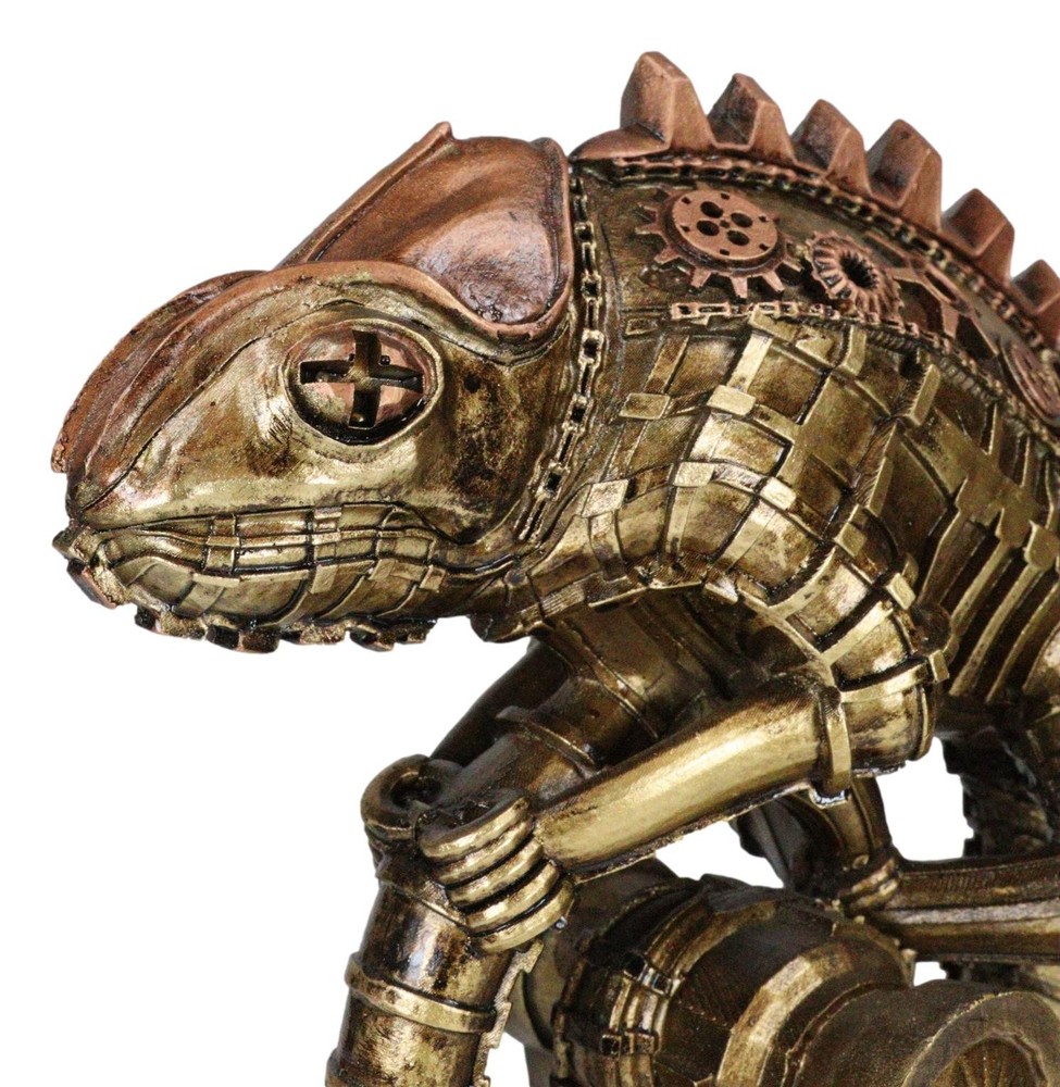 Geared Clockwork Vintage Steampunk Iguana Lizard Coiling On Stand Figurine