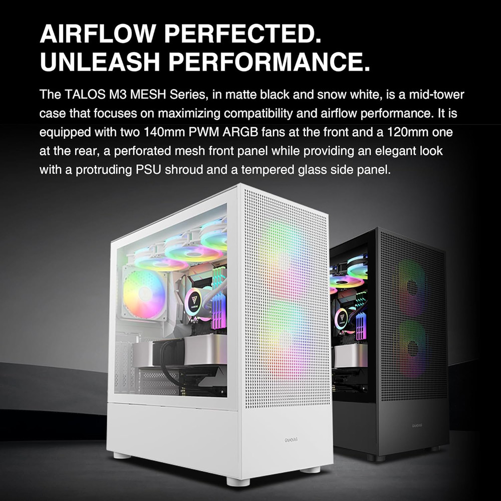 White E-ATX Mid Tower Gaming Computer PC Case W/Tempered Glass, USB Type-C, Buil