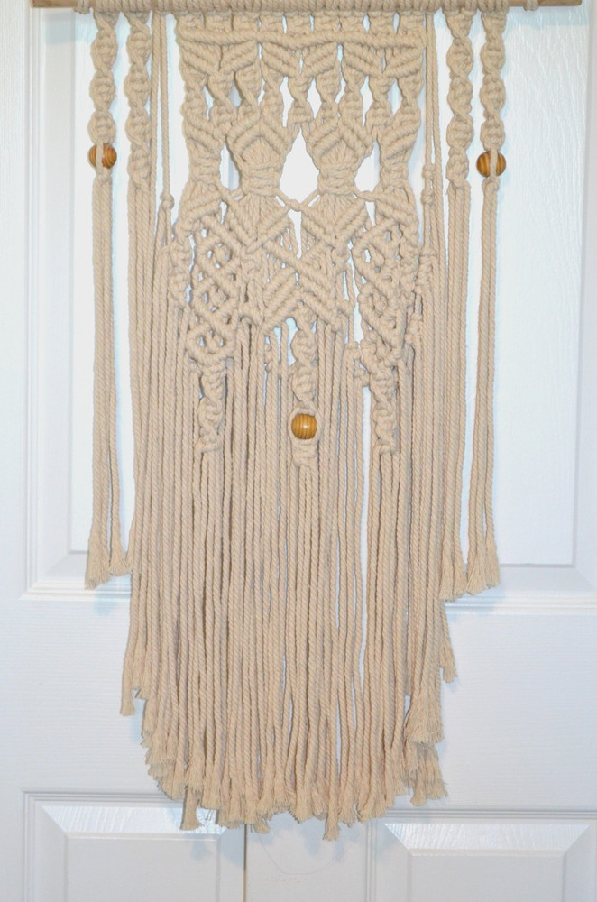 Beige Boho Macramé Wall Hanging 34" Long Pole 18" Long