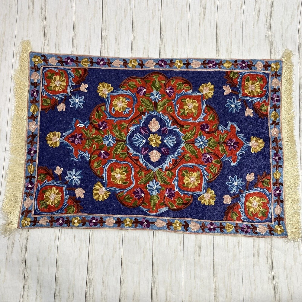 Unbranded Multi Color Floral Embroidered Fringe Hem Table Runner Boho