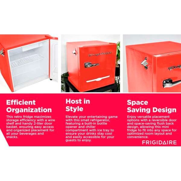 Frigidaire, 1.6 Cu. Ft. Retro Compact Refrigerator, Built-In Side Bottle Opener