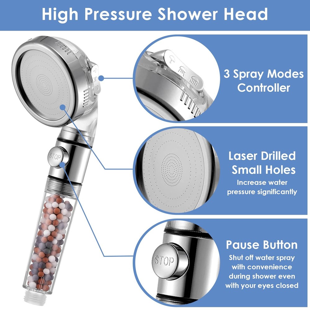 Vacto High Pressure Handheld Shower Filtered Head (No Hose & Bracket)