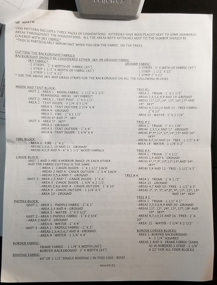 Up North Quilt Pattern - MH Designs #695 - Instructions & Pattern ONLY - 1998