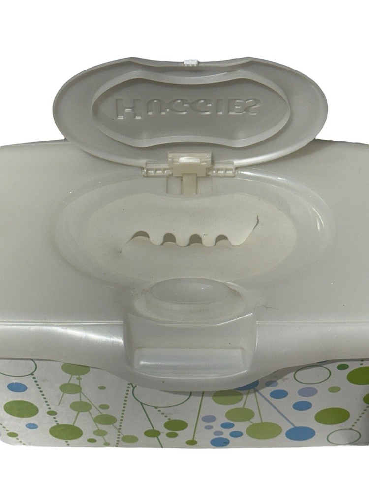 Empty Hard Plastic Baby Wipe Container Green Blue Dots Circles Refillable
