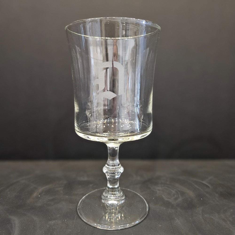 (4) Vintage Clear Glass Goblets with "D" Monogram (#166)