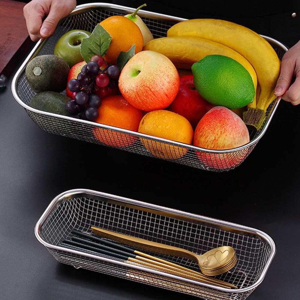 Stainless Steel Rectangular Colander 14.56X10.62X2.95 Inch Multi-Function Mes...