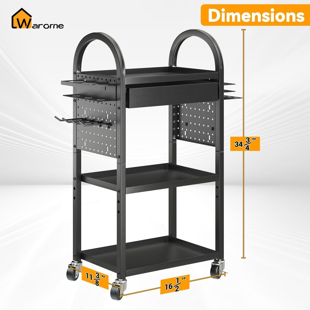 Warome Power Tool Organizer Cart with Drawer, Garage Floor Rolling Storage Ca...