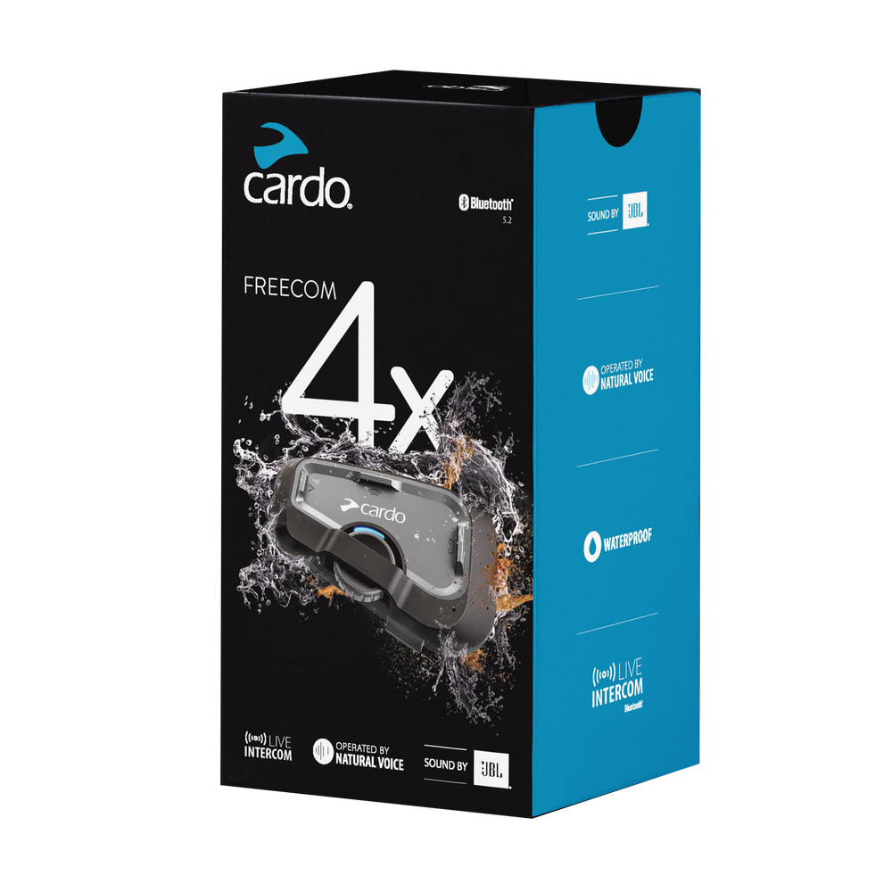Cardo Freecom 4x Motorcycle Intercom - Waterproof/Bluetooth/JBL - (Single Kit)
