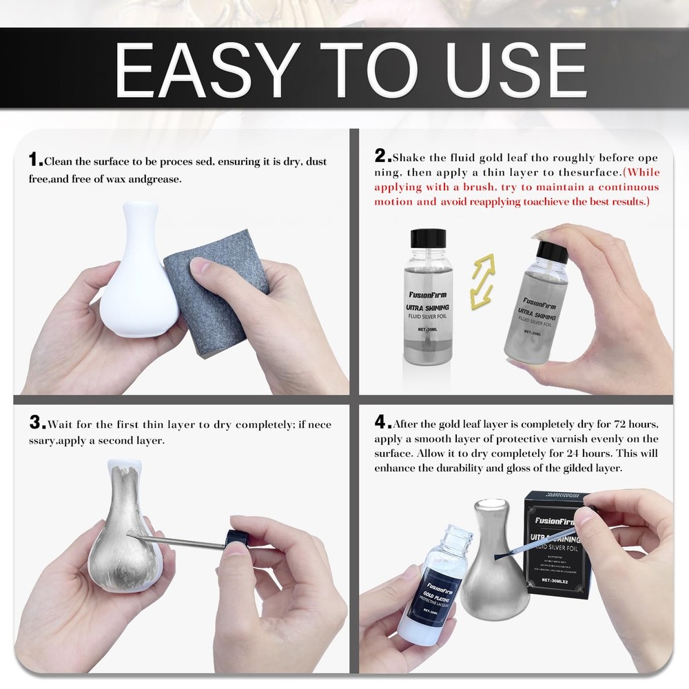 Liquid Silver Leaf Paint Kit - Alcohol-Based 0.5 Fl Oz (Pack of 2),