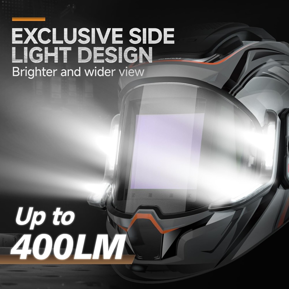Welding Helmet with 4 LED Light, Panoramic Large Viewing Screen 3.94"X3.74" T...