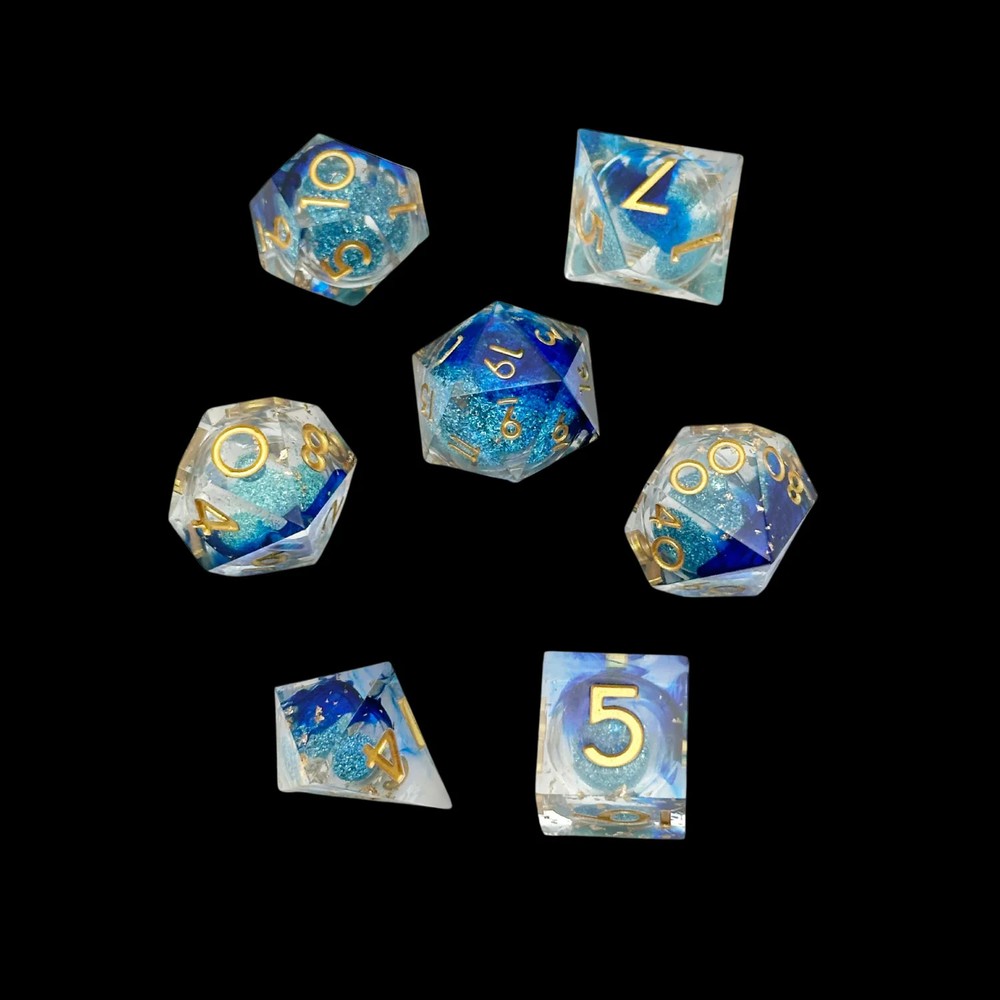 Dice Set Dungeon And Dragons Resin Liquid Core Blue/Gold