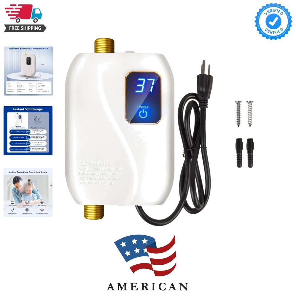 Tankless Water Heater Electric 110V, 3000W Instant Water Heater Under Sink, O...
