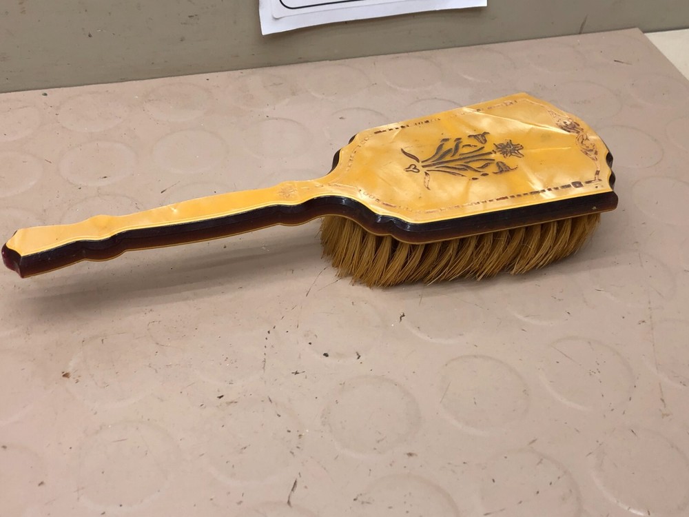 Vintage Gold Marble Bakelite Vanity Set Mirror Brush Hook