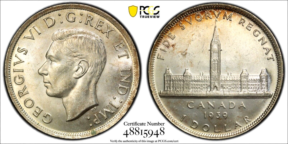 1939 Canada $1 Silver Dollar PCGS MS63