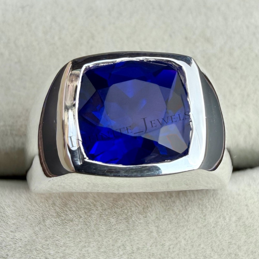 Solid 925 Sterling Silver Men's Blue Sapphire Ring Statement Engagement Jewelry