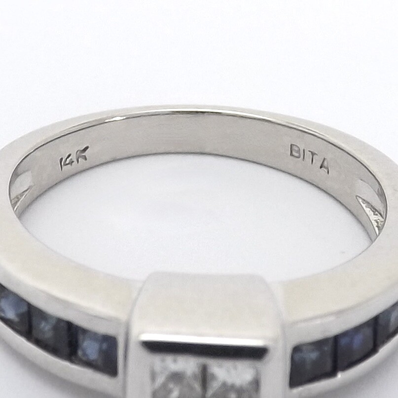 Solid 14k White Gold Natural Diamond Sapphire Engagement Ring Channel Setting