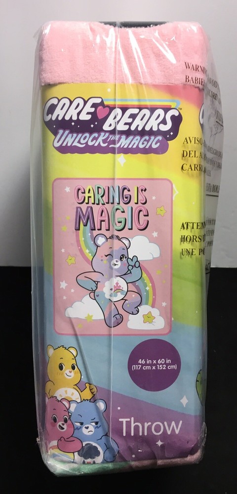 CARE BEARS “Caring is Magic" THROW BLANKET 46” X 60” NWT