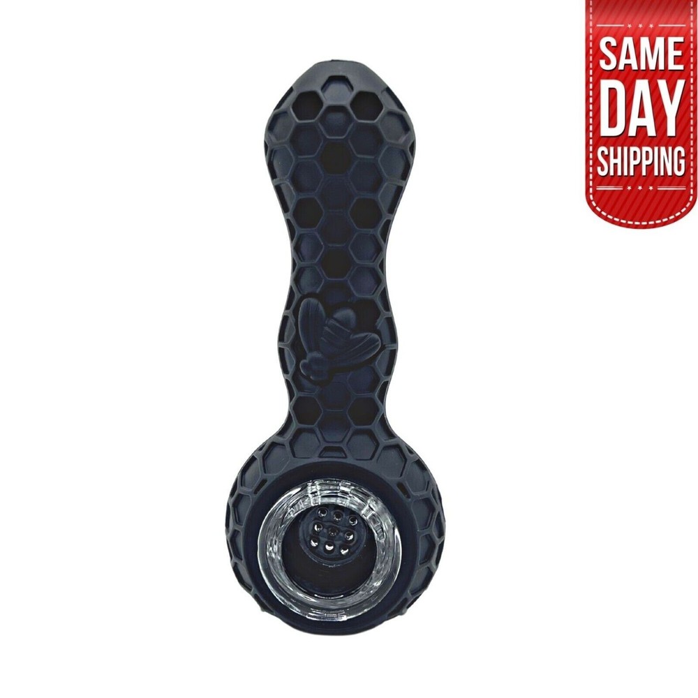9 Hole Glass Bowl Silicone Pipe - Assorted Quantity, Color & Beehive Design