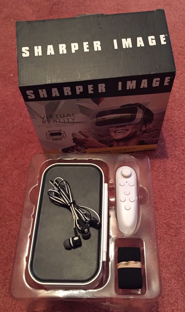 Sharper Image Virtual Reality Viewer With Integrated Ear Buds And Controller-