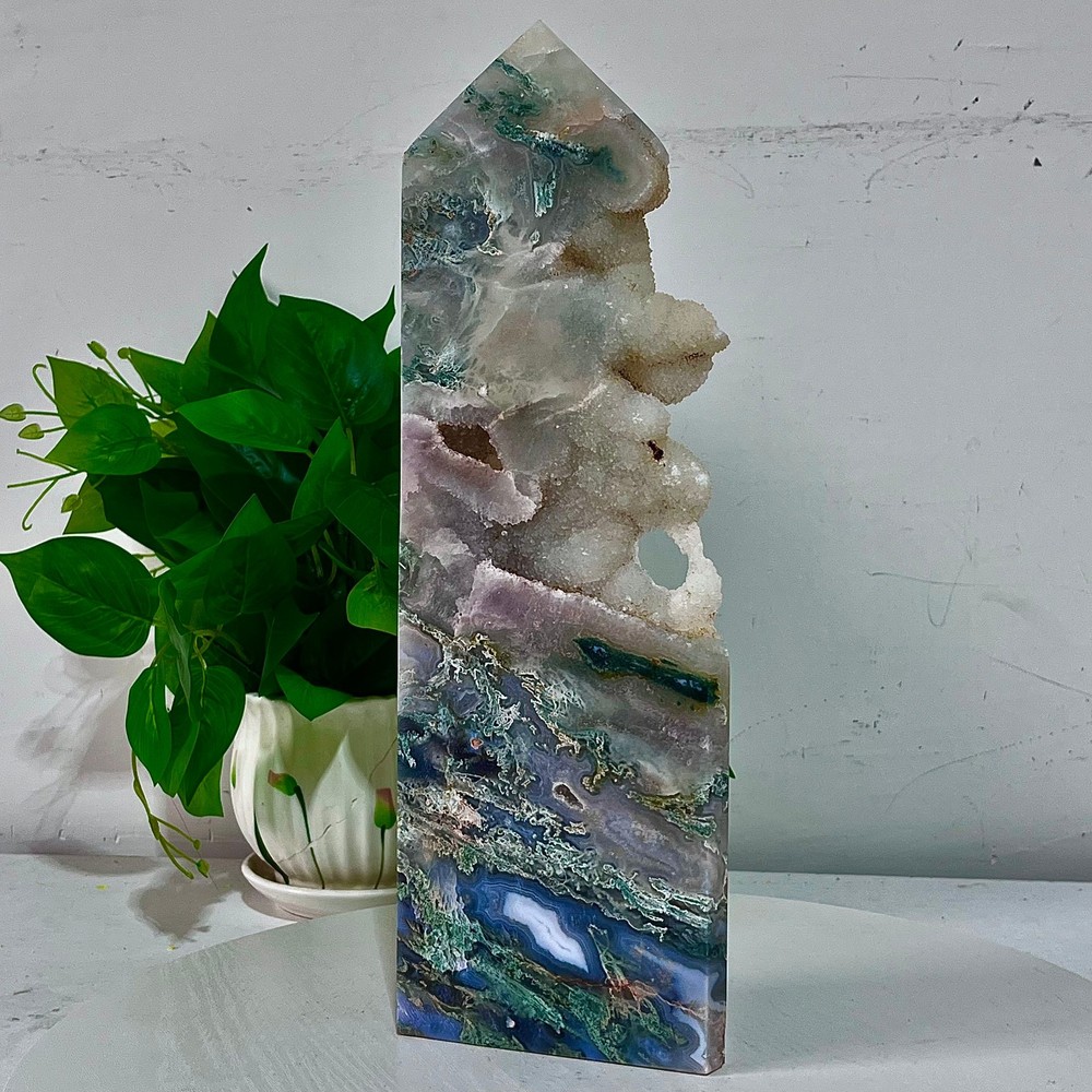 3.81LB Water grass agate wide column obelisk sample column