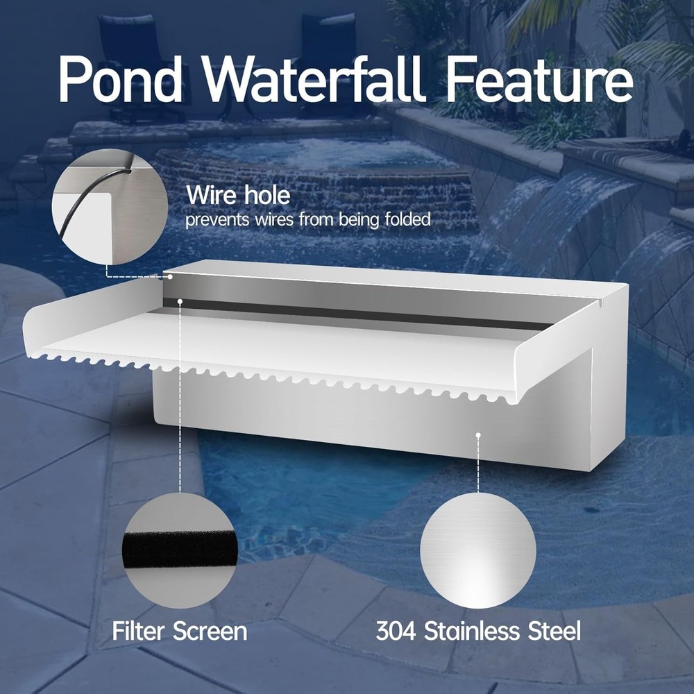 36in Pond Waterfall Stainless Steel