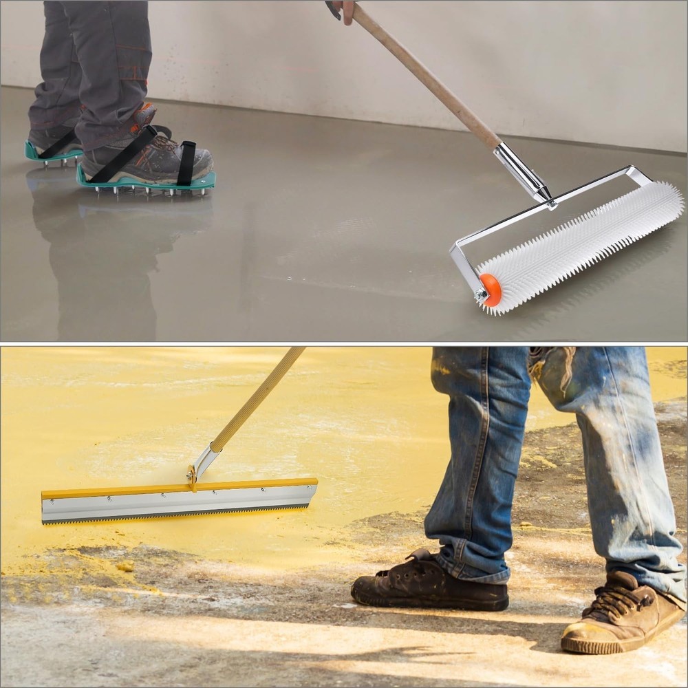 Floor Leveling Tool Set with Dual Rollers, Scraper and Comfortable Spiked Shoes