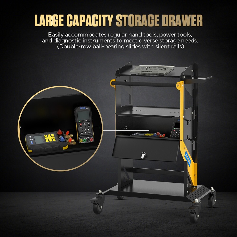 Rolling Tool Chest Tool Organizer Box w/ Rotating Lift Workbench Lockable Wheels