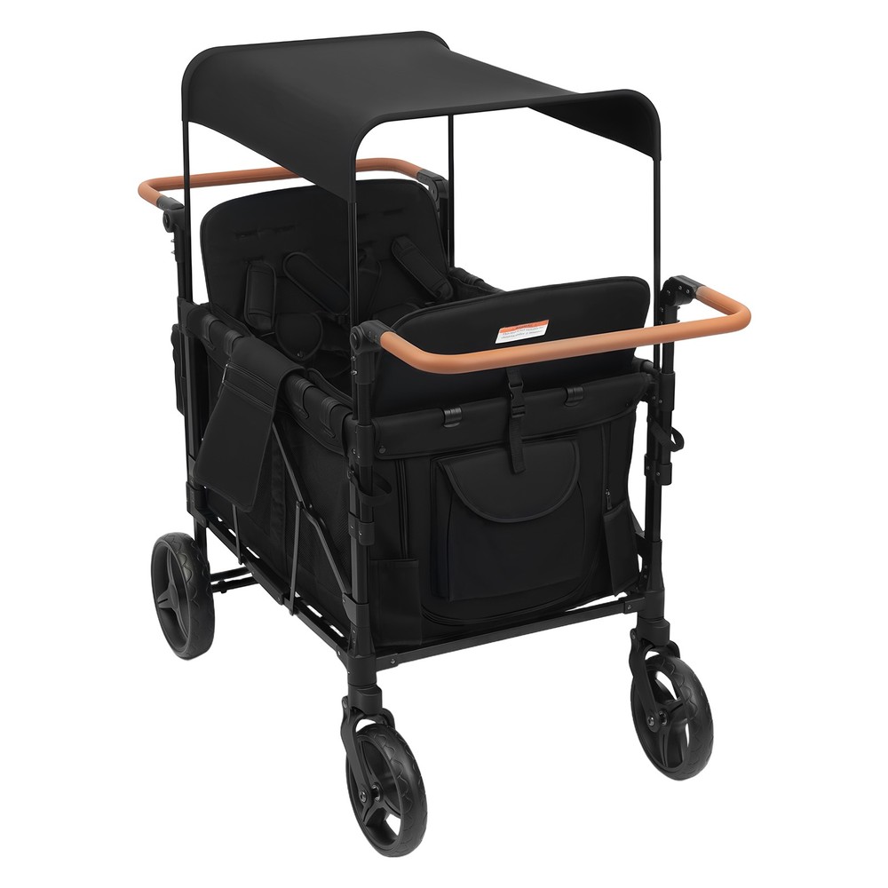 4 Seater Stroller Wagon Foldable Quad Stroller Wagon Cart for 4 Kids with Canopy