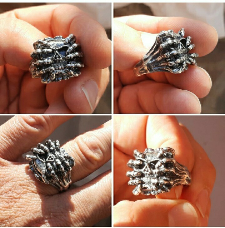 925 MENS SILVER RING motorcycle skull harley