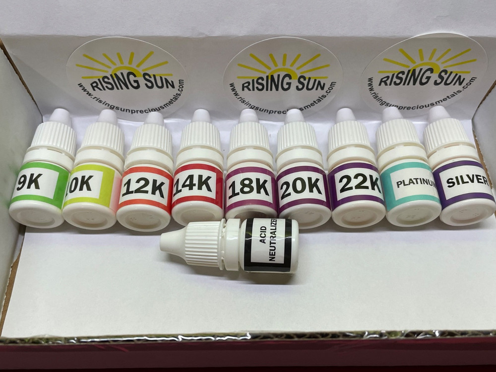 " Platinum", "Gold",  "Silver",  RISING SUN PRECIOUS METALS, acid test solution
