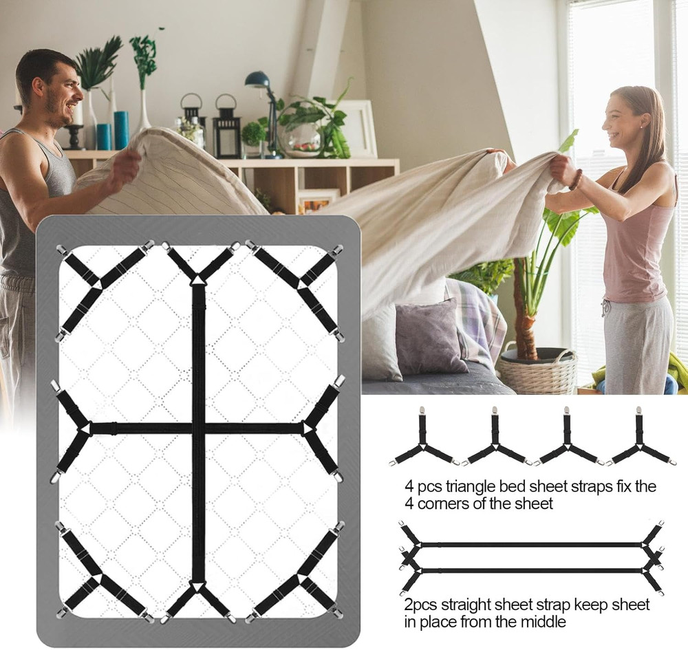 Adjustable Bed Sheet Straps - 6 PCS Fitted Sheet Clips for Full Size Beds