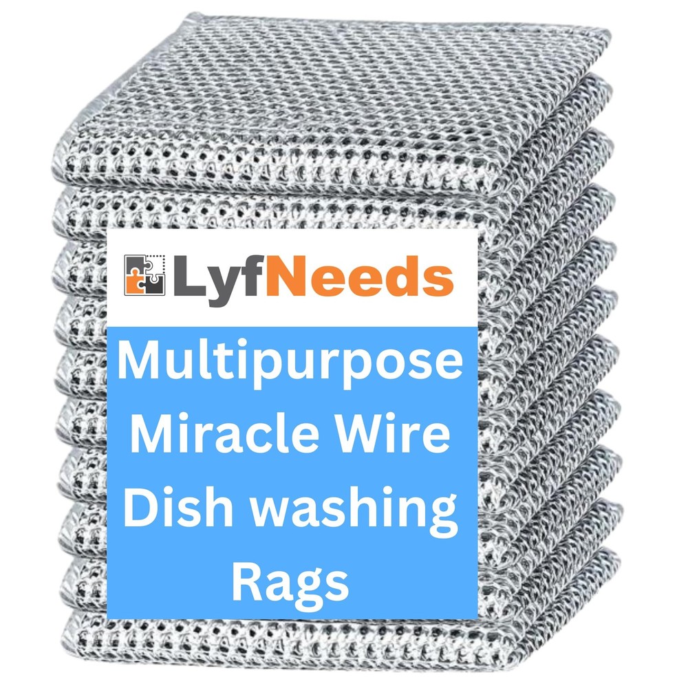 Non Scratch Wire Dishwashing Rag, 8 Pack Double Layer Reusable Wire Dishcloth...