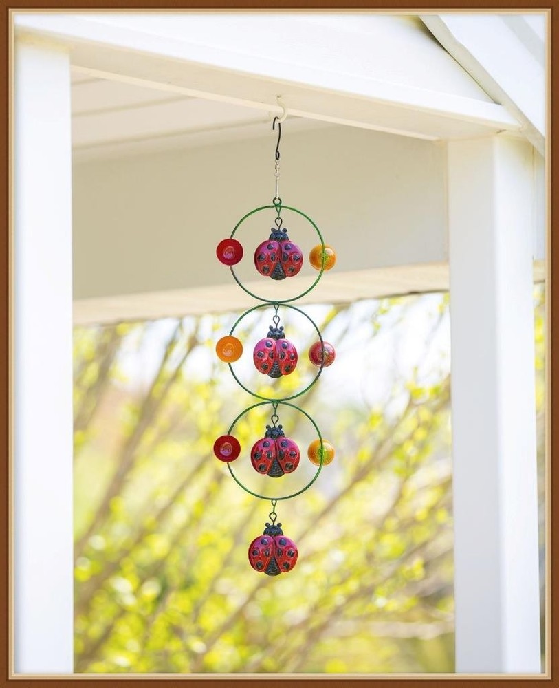 EVERGREEN KINETIC METAL SPINNER * LADYBUG WIND SPINNER & CHIME * BRIGHT COLORED