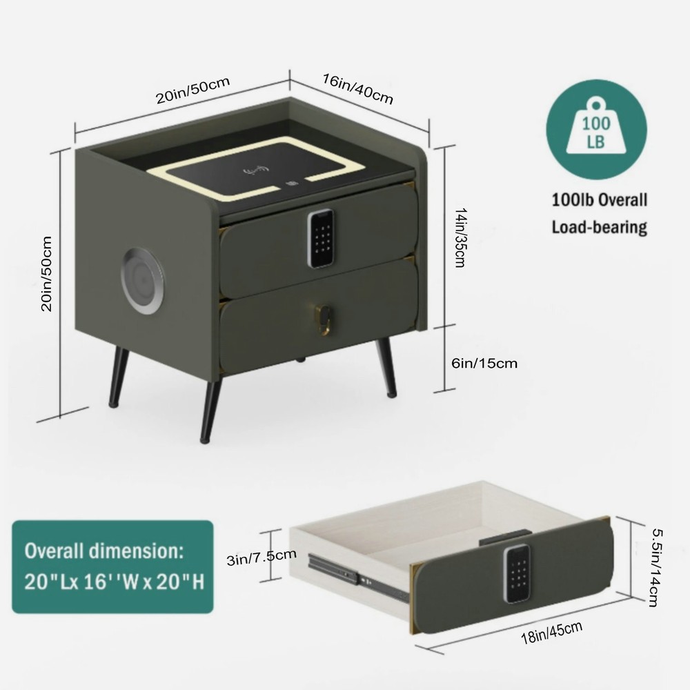 20" Tall Smart nightstand with combination lock ,Bluetooth player,Led light