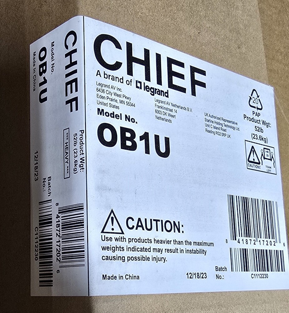 Open Box Chief OB1U Over-Whiteboard InterActive Display Mount OB1U (New Unused)