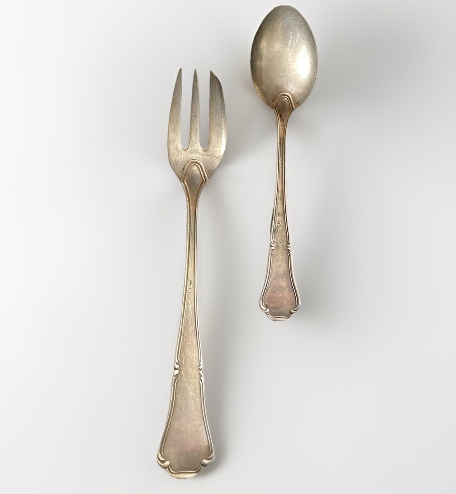 Beautiful Antique 800 Silver Tiny Fork And Spoon Pair 🍓