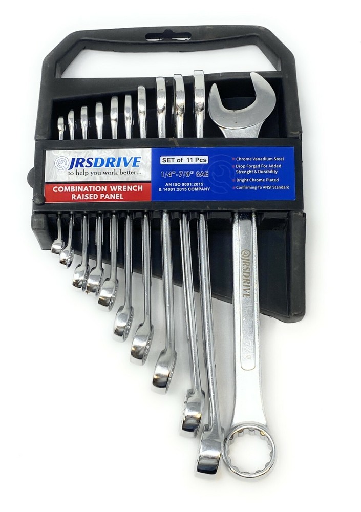 JRSDRIVE Raised Panel Combination Wrench Set, Carbon Steel, 15° Offset, 12 point