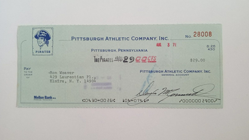 Ron Weaver: 1978 Pittsburgh Pirates Expense Check