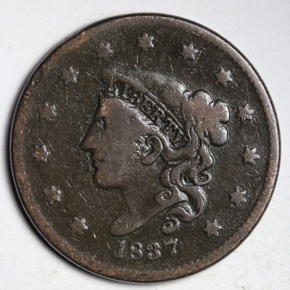 1837 Coronet Head Large Cent CHOICE FINE+ E172 DNL