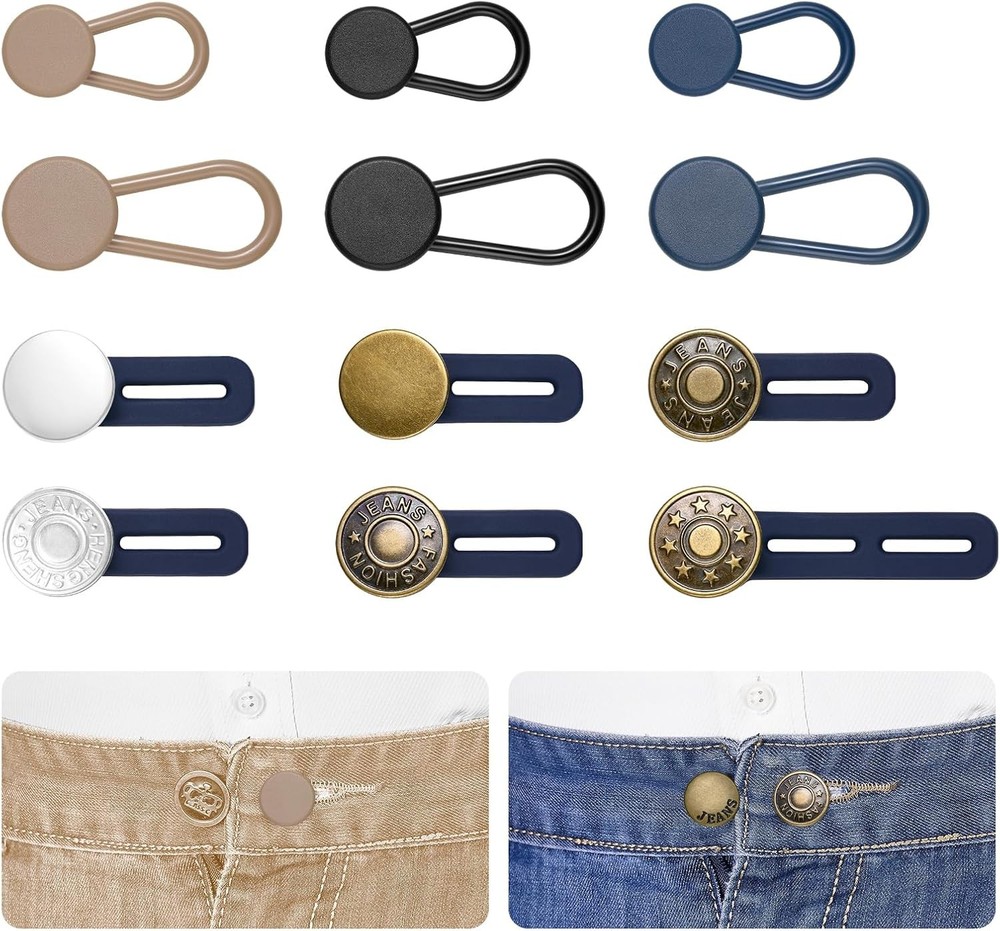 12 Pcs Button Extenders for [beige, black, blue, copper, bronze, silver]